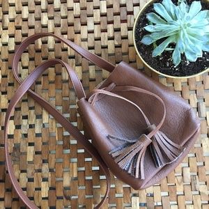 Shaffer La Mini Crossbody Bucket Bag Brown Leather